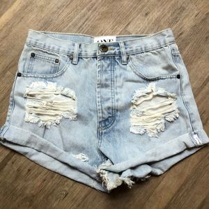One Teaspoon Outlaws high waist light wash ripped denim shorts